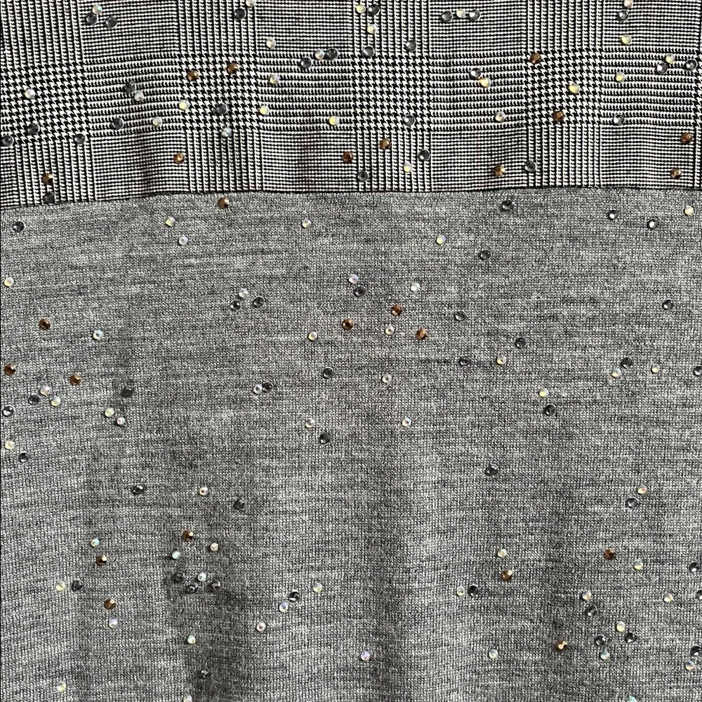 J.Crew Tippi Sweater in 100% Merino Wool Glen Plaid Yoke and Sequined Body Small